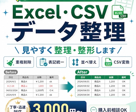 Excel・CSVのデータを見やすく整理整形します イメージ1