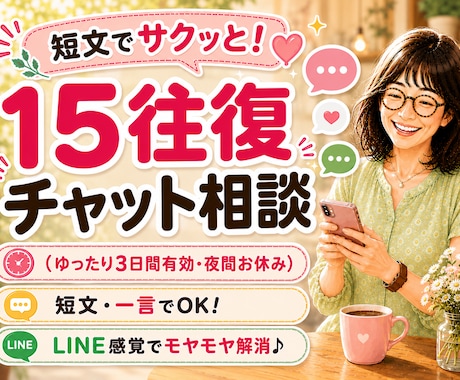 LINE感覚で悩み相談15往復の短文チャットします 【お試し500円】長文不要・短文でサクッと3日間話せます イメージ1
