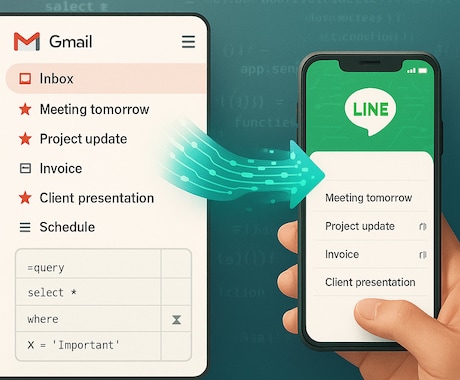 GmailメールLINE転送ツールの作り方教えます 大切なメール、見逃しゼロ！自動LINE通知で即確認 イメージ1