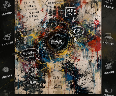 限界社会人の脳内マップを描く現代アート作品にします 言語化できないモヤモヤをシュールな抽象画でお届けします イメージ2