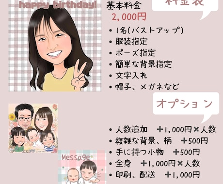 ちょうどよく似てる！笑顔が可愛い家族似顔絵描きます 被らない♪邪魔にならない♪淡色可愛い♪贈り物に最適！ イメージ2
