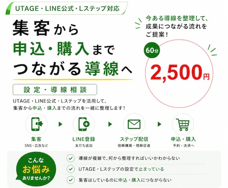 UTAGE・LINEの設定・導線相談に対応します 集客から申込・購入までの導線を一緒に整理 イメージ1