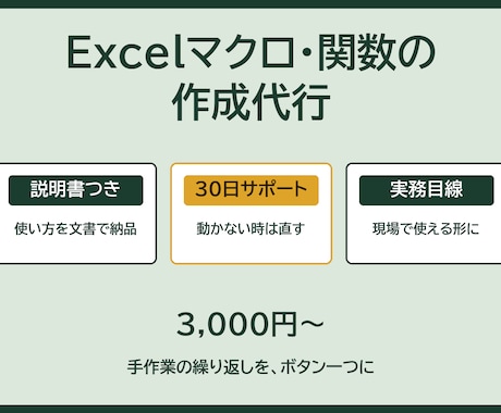 Excelマクロ・関数の作成を代行します 評価5.0┃説明書つき・30日動作サポート イメージ1