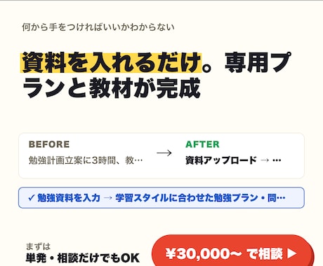 AIがあなた専用の学習を伴走します 資料を入れるだけ。専用プランと教材が完成 イメージ1