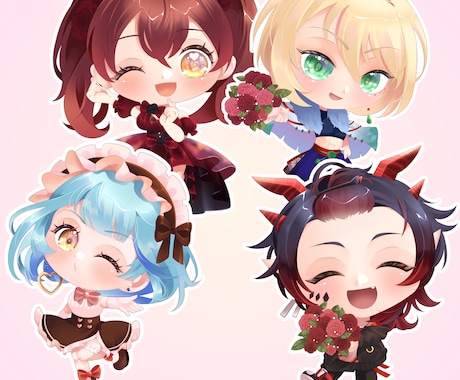 グッズにオススメ！可愛いミニキャラお描きします きゅるきゅるなデフォルメ2頭身キャラ！ イメージ1