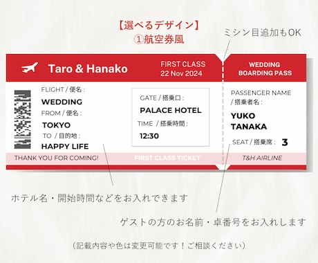 チケット風◎結婚式 エスコートカードをお届けします 結婚式のアクセントに♩航空券・美術館・コンビニ風から選べます イメージ2