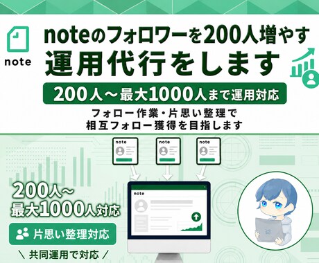 noteフォロワーを200人増やす運用代行をします 200人〜最大1000人まで運用対応 イメージ1