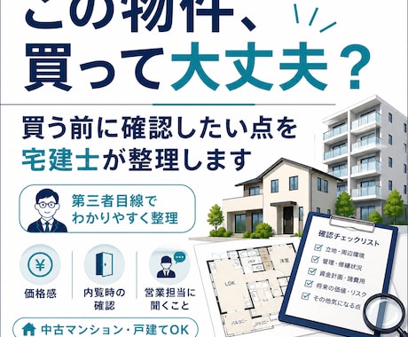 物件情報をもとに、買う前に確認したい点を整理します 内覧時や営業担当へ聞くことを宅建士が整理します イメージ1