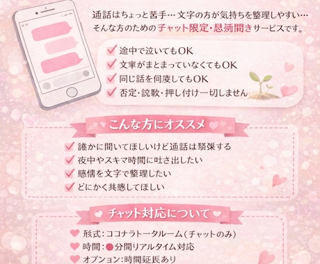 チャット専用！否定せずに聞きます｜秘密厳守します あなたの全てを受け止めて気持ちを楽にします。 イメージ1