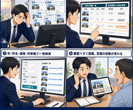新着物件を見つけやすい検索画面を提供します 対象エリア全体から初回確認日・駅徒歩で絞り込み イメージ2