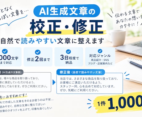 AI生成文章を自然で読みやすい文章に修正します イメージ1