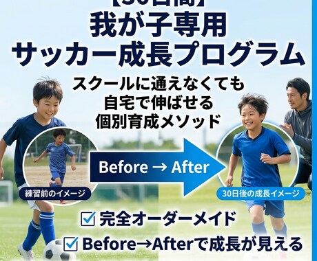 30日間/専用サッカー成長プログラム作成します スクールに通えなくても、自宅で伸ばせる個別育成メソッド イメージ1