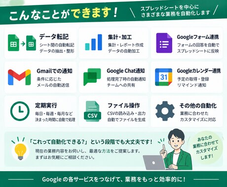 スプレッドシート作業をGASで自動化します 転記・集計・通知など面倒な定型作業を効率化します イメージ2