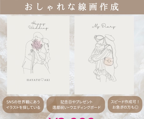 繊細でおしゃれ｜シンプル線画イラスト描きます 女性・カップル・親子・雰囲気重視のSNSアイコンにも イメージ1