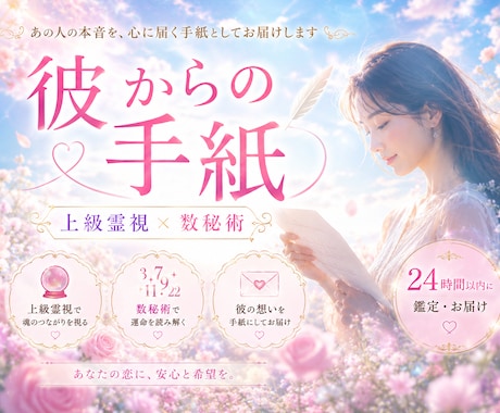彼からの手紙/霊視×数秘術で彼の今の想いを視ます 「彼はどう思ってる？」その答えを、手紙に込めて。 イメージ1