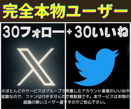 X（Twitter）本物30フォロー&いいねします X（Twitter）で本物のユーザーのファン増やしませんか？ イメージ1