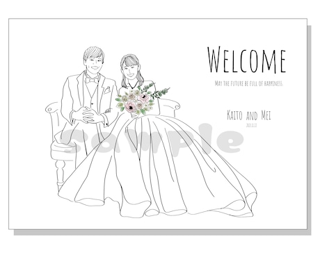 シンプルでオシャレな似顔絵ウェルカムボード描きます 結婚式や招待状などへの印刷利用OK！スピード納品も可能です！ イメージ2