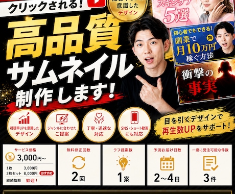 YouTube・SNS用高品質サムネイル制作します 視聴率UPを意識した“目を引く”サムネイルを丁寧に制作！ イメージ1