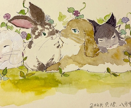 うさぎさんの水彩画を描きます 幸せうさぎ隊がうーちゃんのイラストを描いてお届け！ イメージ1