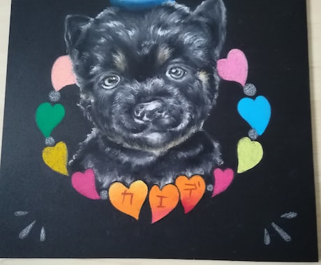 黒板アートで愛犬愛猫❰20×20センチ❱描きます ベレー帽とハートでワンちゃん猫ちゃんをおしゃれに変身♪ イメージ2