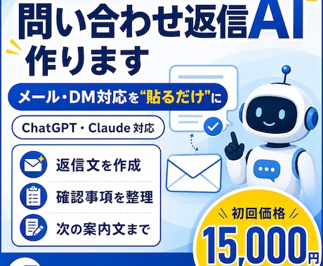 問い合わせ返信をAIで効率化します メール・DM対応を「貼るだけ」に イメージ1