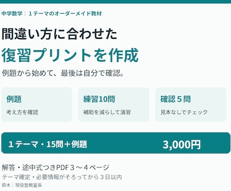 中学数学の苦手に合わせた復習プリントを作ります イメージ1