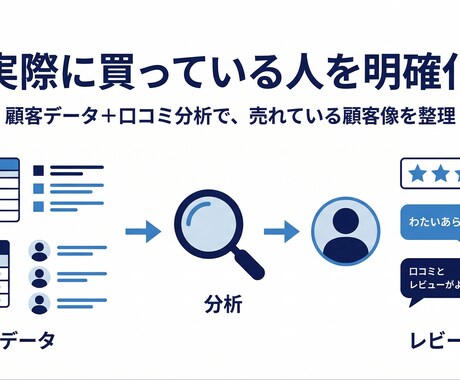 顧客データを整理して“買っている人”を明確化します 顧客データから実際に買っている顧客像を整理し改善策まで提案 イメージ1
