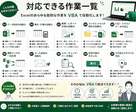 エクセル作業をVBAで自動化します たった1クリックで、毎日の面倒なExcel作業を自動化！ イメージ2