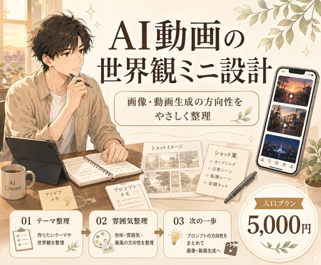 AI動画の世界観ミニ設計をします 画像・動画生成の方向性をやさしく整理したい方へ イメージ2