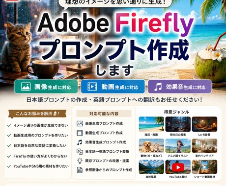 Adobe Firefly用プロンプトを作成します 画像・動画・効果音生成に対応！理想の作品作りをサポートします イメージ1