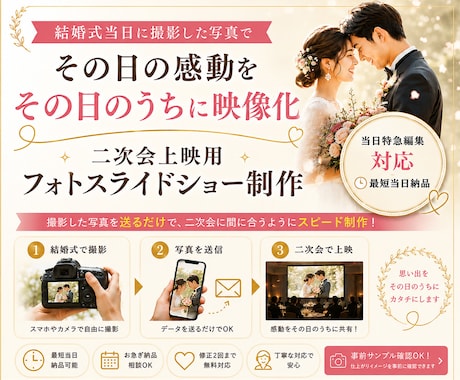 結婚式のフォトスライドショーを制作します 写真を送るだけのかんたん・おまかせ編集 イメージ2