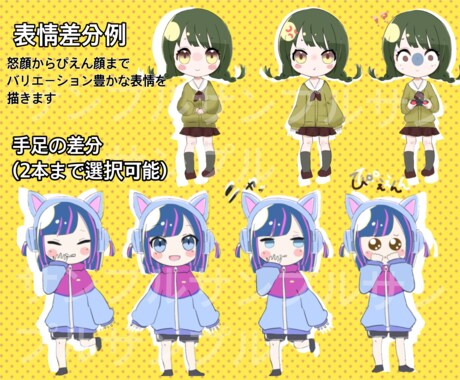コミカルで可愛い！！あなただけのミニキャラ描きます 最短1日!表情差分、手足の差分無料！ イメージ2