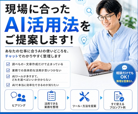 AI活用って結局何すればいいの？にお答えします "調べもの止まり"のAI、仕事の武器に変えるお手伝いをします イメージ1