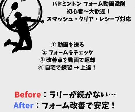 バドミントンの動画を徹底添削します 色んなコーチをやってきた自分だからこそ伝えられる知識！ イメージ1