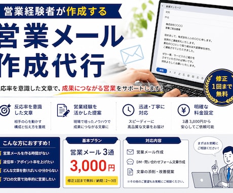 現役営業が反応率を意識した文章作成します 営業経験者が反応率を意識した営業メール・DMを作成します イメージ1