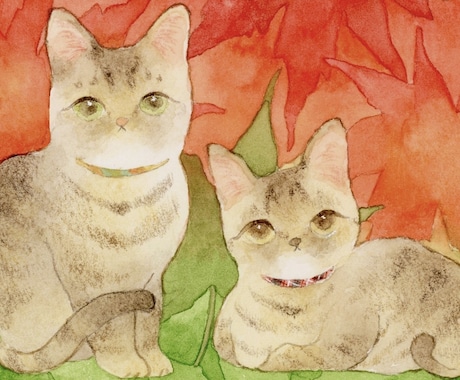 額縁込み　ペット似顔絵描きます デフォルメでふわっと可愛く透明水彩で描きます イメージ2