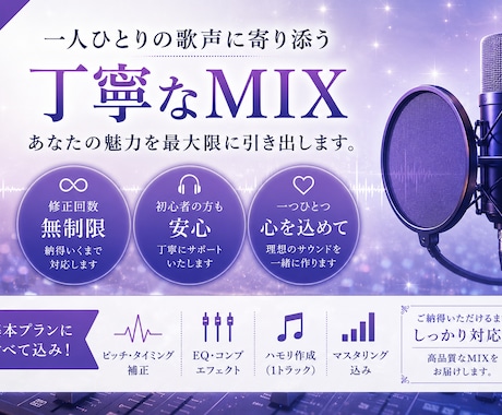 歌ってみたMIX！修正無制限で丁寧に仕上げます ハモリ作成対応！最後まで丁寧にサポートします イメージ2