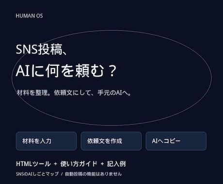 SNS投稿のAI依頼文を作るツールをお届けします 何を頼むか、どこを確かめるか。記入例から整理 イメージ1