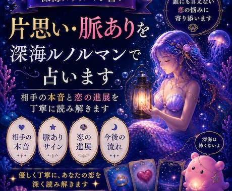 片思い・脈ありを深海ルノルマンで占いますます 相手の本音と恋の進展を丁寧に読み解きます イメージ1