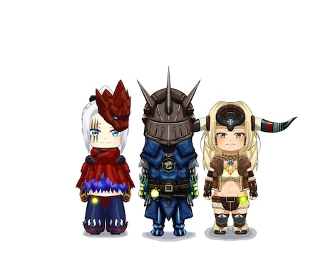 ゲームなどで作ったオリキャラを3頭身にします 3頭身で基本正面を向いて直立しているイラストとなります。 イメージ1