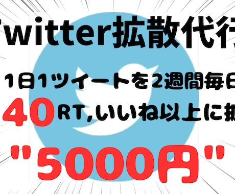 Twitterで2週間毎日40RTに拡散します ツイートを2週間毎日40RT,40いいねに拡散します イメージ1