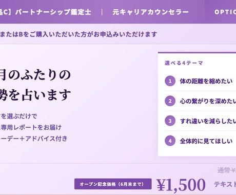 商品C：今月の選べるテーマのふたりの運勢を占います テーマを選ぶだけ！ラッキーデー＋アドバイス付き イメージ1