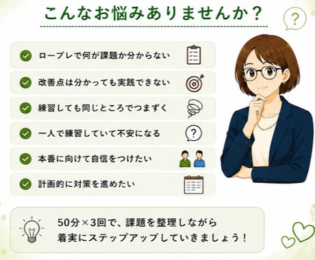 ３回パック｜キャリコン国家資格 ロープレ対策します 50分×３回｜課題を発見→改善を実施→本番へ自信につなげる イメージ2