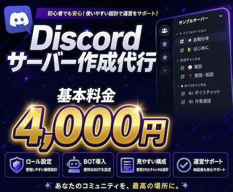 特別価格！Discordサーバー作成を代行します 現役の運営が作るだけでなく運営しやすいサーバーを設計します。 イメージ1
