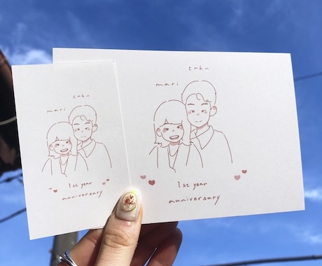 ほんわかカップル似顔絵お描きします ❁ ポストカード&透明スマホケースにぴったりな名刺カード付 イメージ1