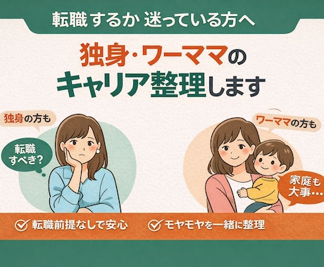 転職するか迷っている方へ キャリア整理します 答えを急がず、今のモヤモヤをテキストで丁寧に整理します。 イメージ1