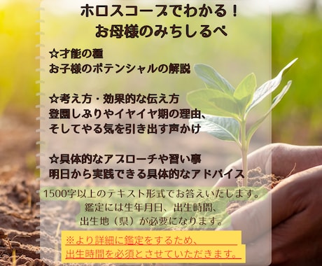 星読みでお子様の才能の種・考え方の傾向鑑定します ​【お試し価格】星占いで見る我が子の才能の種の芽吹かせ方 イメージ2
