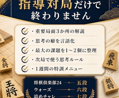 初段を目指す方に指導対局と弱点診断します 将棋倶楽部24 五段・ウォーズ六段｜対局から思考の癖を言語化 イメージ2