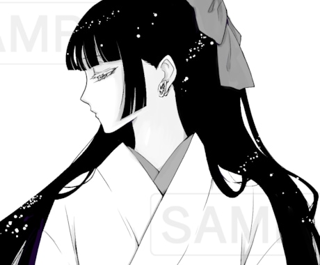アイコンのモノクロ カラーイラスト描きます モノクロをメインの和風・ファンタジー系の女の子イラスト イメージ1