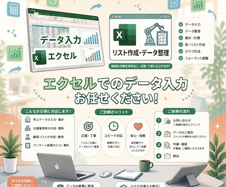 最短即日対応！エクセルのデータ入力承ります 単発のご依頼も大歓迎！丁寧な対応と迅速な納品をお約束します イメージ1